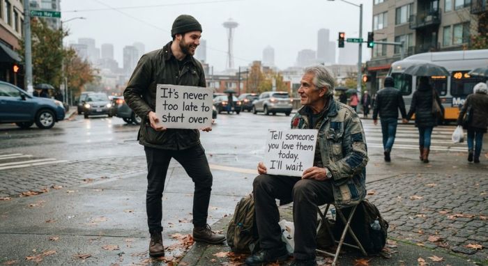 The Sign on the Corner: How a Laid-Off Designer and an Old Man With a Sign Found Each Other